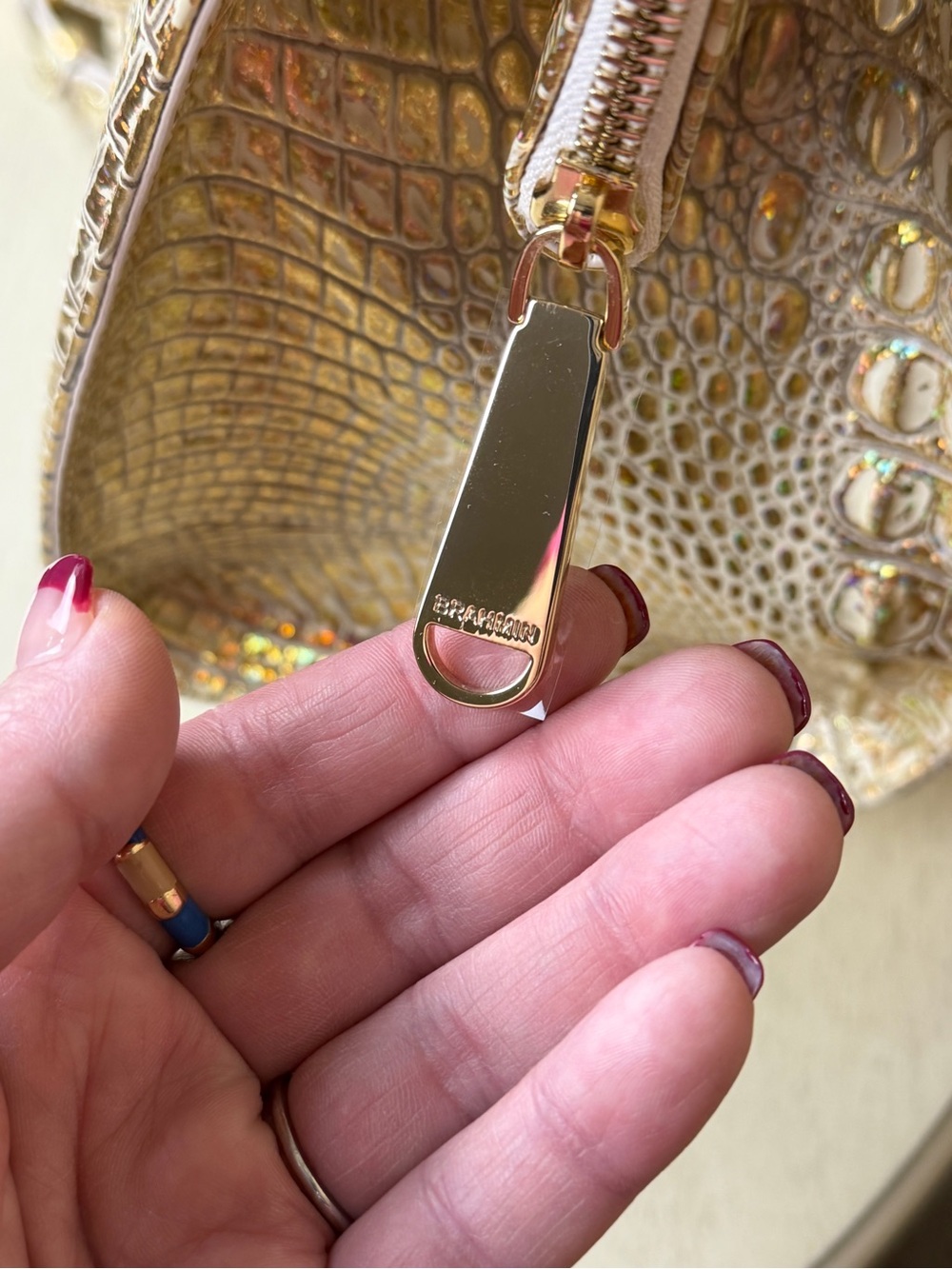 NWT Brahmin Caroline Satchel in champagne gold hologram with matching wallet. - Picture 3 of 15